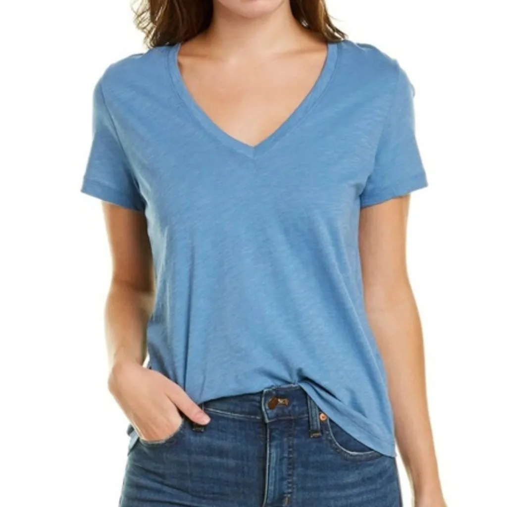 MADEWELL Plus Size V-Neck Short Sleeve T-Shirt Blue Slub Knit 100% Cotton Tee 3X - Image 5