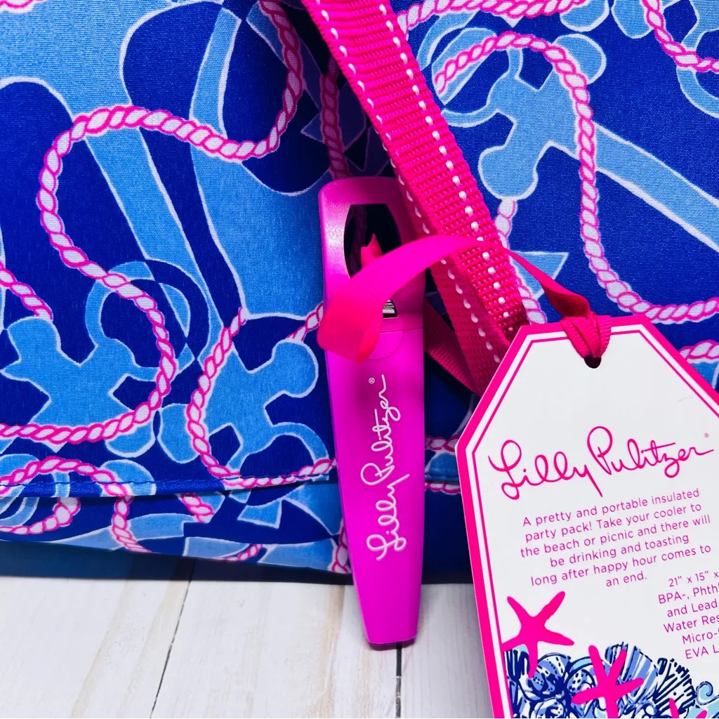 Lilly Pulitzer NWT Insulated Cooler Bag Booze Cruise Anchors Boating w/ Opener - Image 3