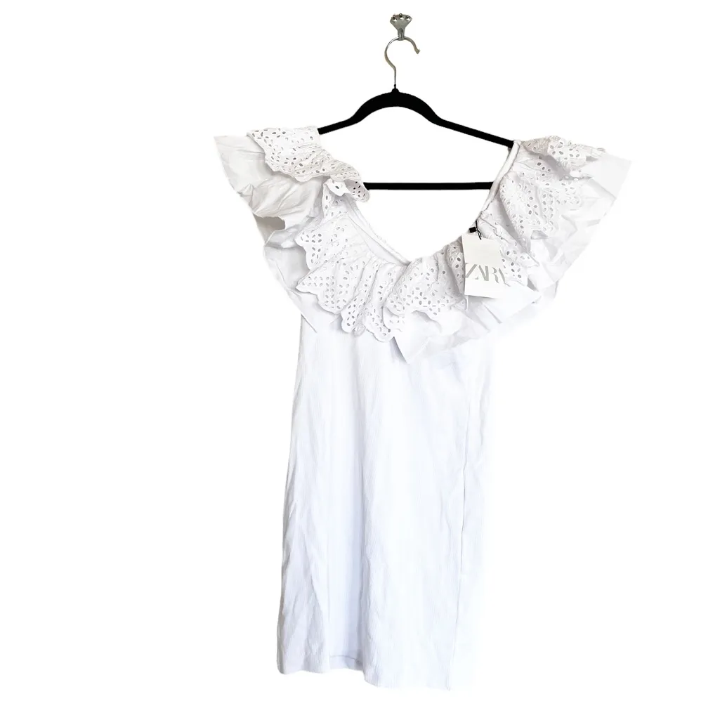 NWT ZARA RUFFLE DETAILING BLOGGERS FAV RIB WHITE DRESS BOHEMIAN - Image 10
