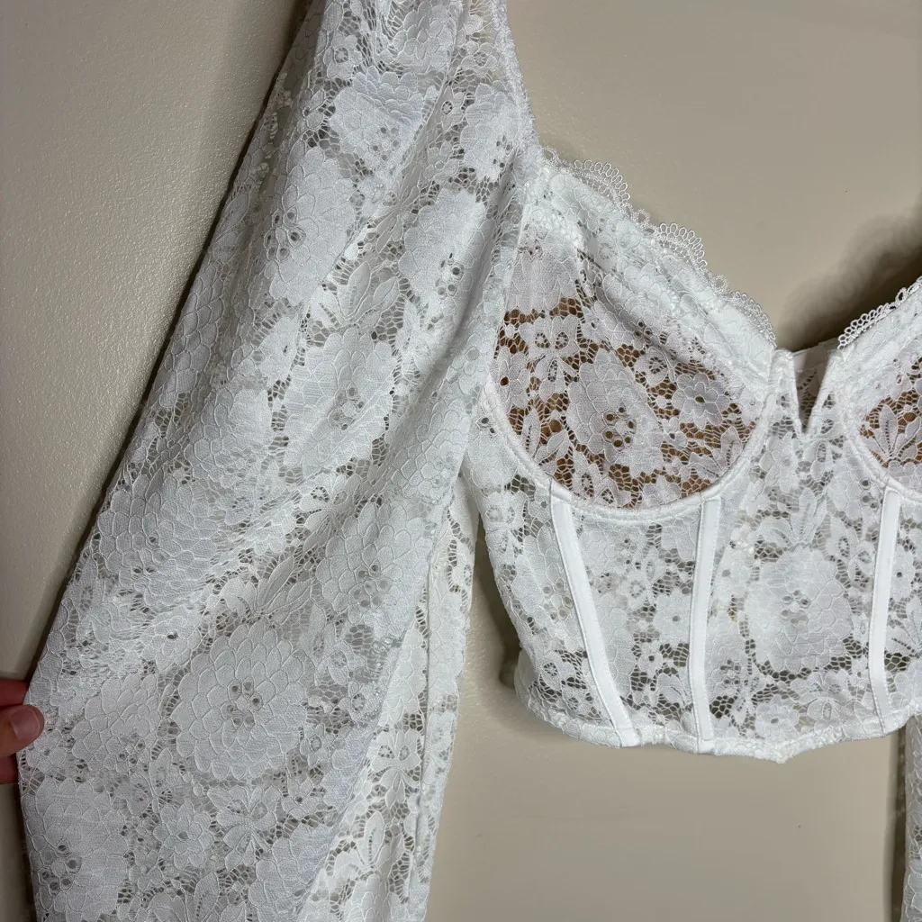 V. Chapman Delphine Stretch Lace Corset Crop Top White Size 8 - Image 8