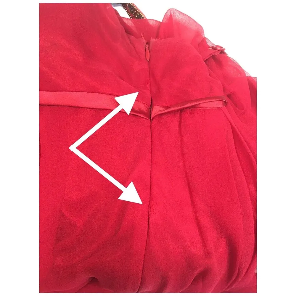 Adrianna Papell Evening Silk Embellished Beaded Gypsy Strap Dress Red 12 - Image 16