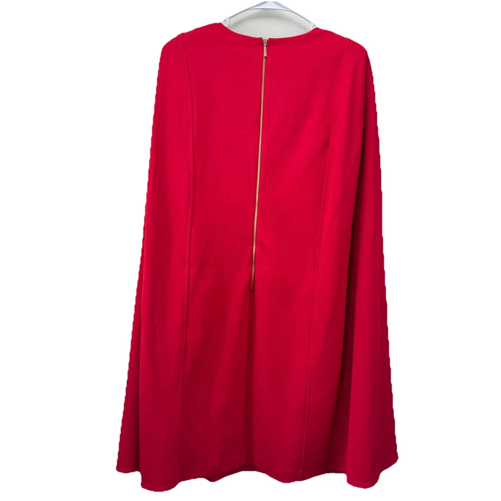 Calvin Klein Red Stretch Crepe Sleeveless Sheath Cape Dress Size 14W - Image 4