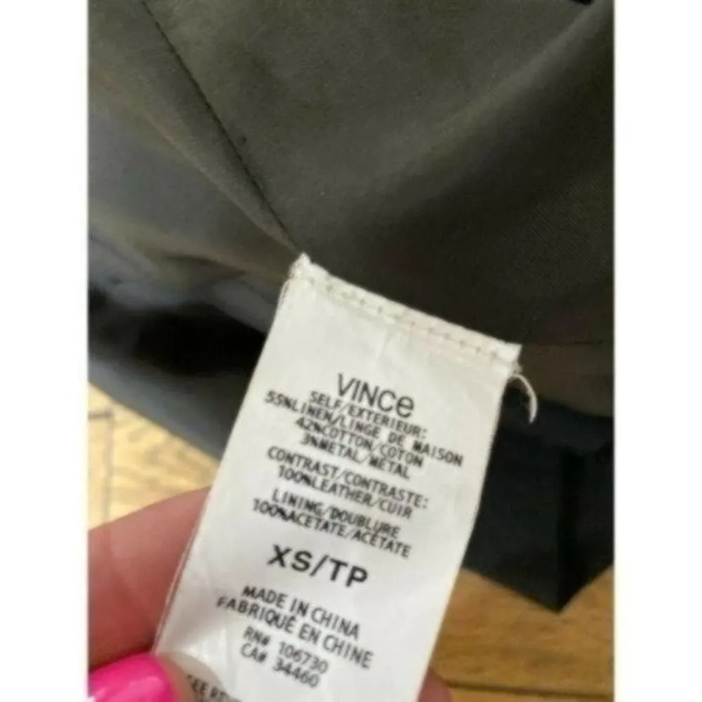 Vince Leather Linen Asymmetric Moto Biker Vest Black Womens Size XS - Image 12