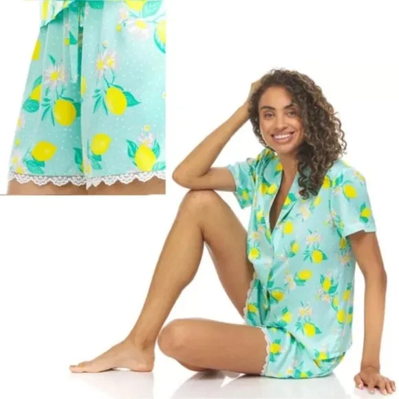 Flora by Flora Nikrooz Womens Citrus Satin Notch Collar PJ Set size Large 12/14 - Image 2