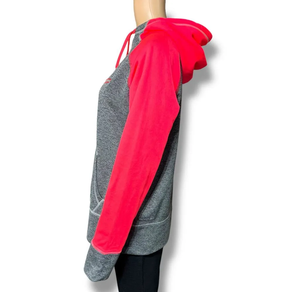 Nike Womens ThermaFit Athletic Hoodie Hooded Sweatshirt Pullover Pink Gray Large - Image 6