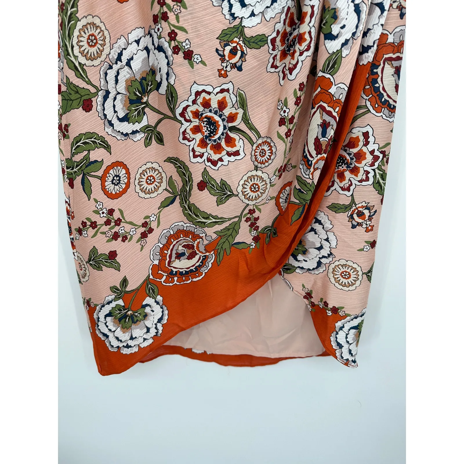 Ann Taylor Factory Peach Pink Orange Floral Print Zip Skirt Women's Size 6 - Image 3