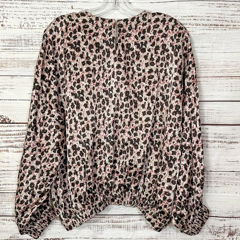 Zara Multicolor Leopard Print Bliouson Sleeve Sateen Shirt, EUC, Size Small - Image 12