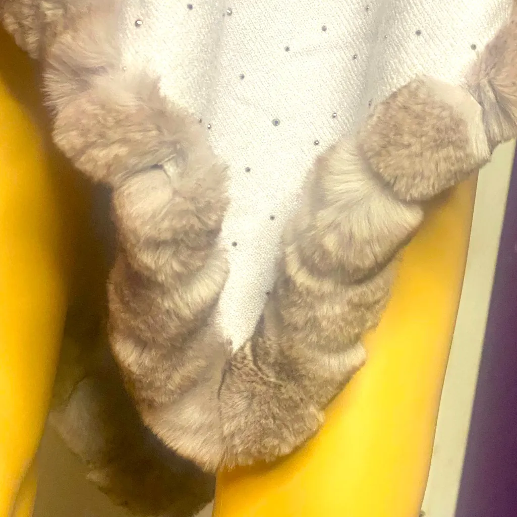 La Fiorentina Rex Rabbit Fur Sparkle Light Grey Poncho O/S Gray Size undefined - Image 7