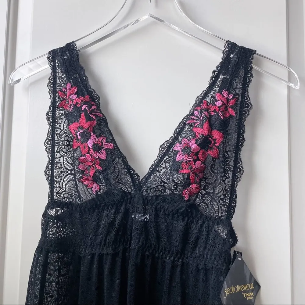 Seductivewear by Cinema Etoile Black Lace Teddy Lingerie Floral Embroidery NWT S - Image 3