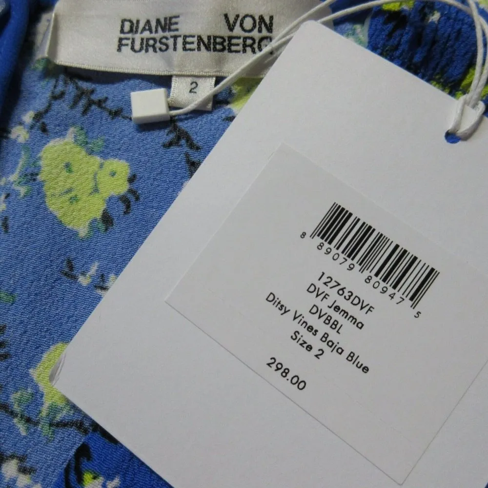 NWT Diane Von Furstenberg DVF Jemma in Ditsy Vines Baja Blue Crepe Dress 2 $298 - Image 4