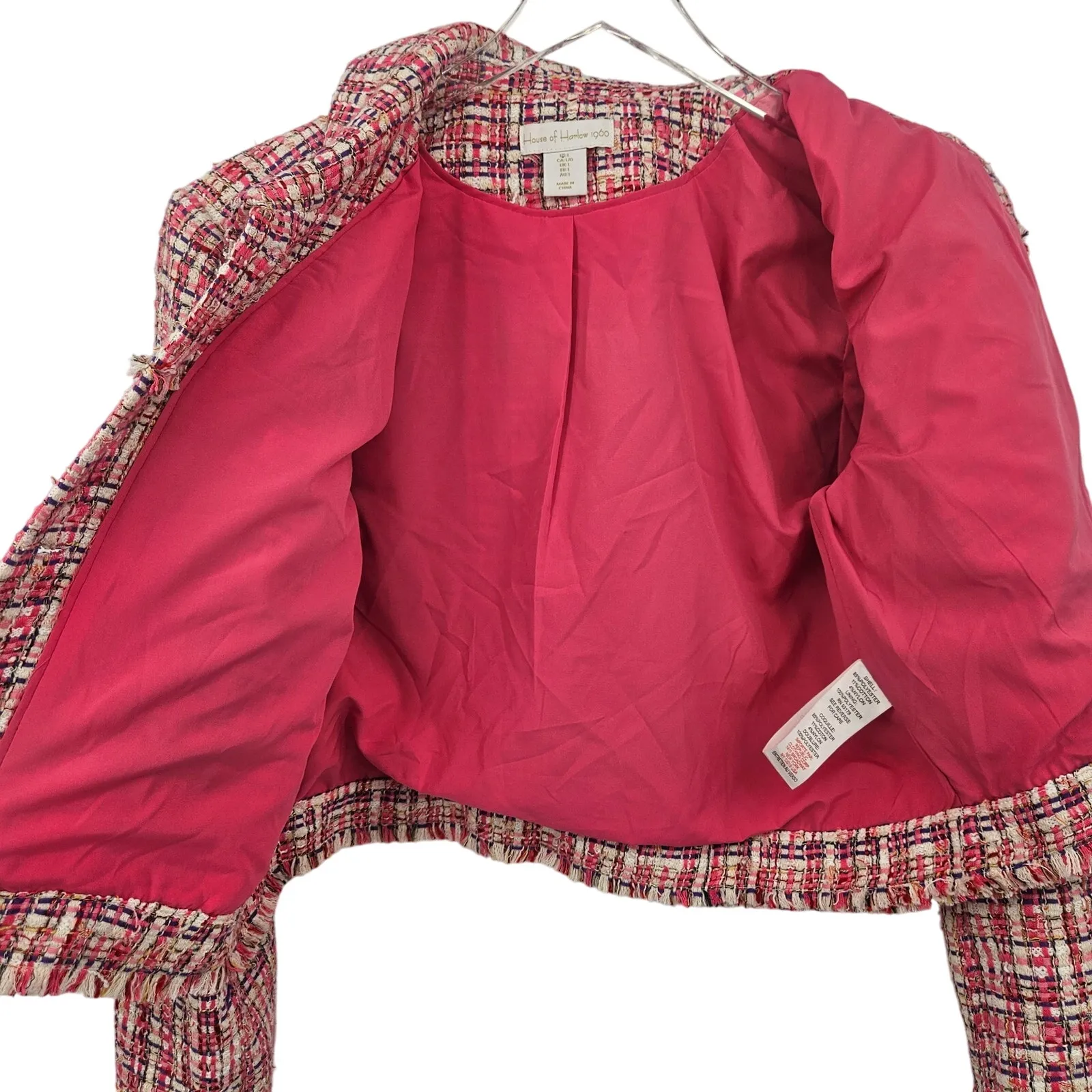 House of Harlow Tweed Cropped Jacket in Candy Pink Women Size L Retails $279‎ - Image 8