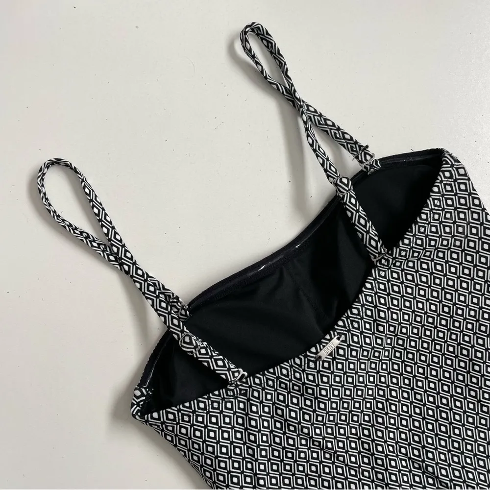 Swimsuit One Piece Geometric Padded Shelf Bra Ruching Boning Black White - Image 14