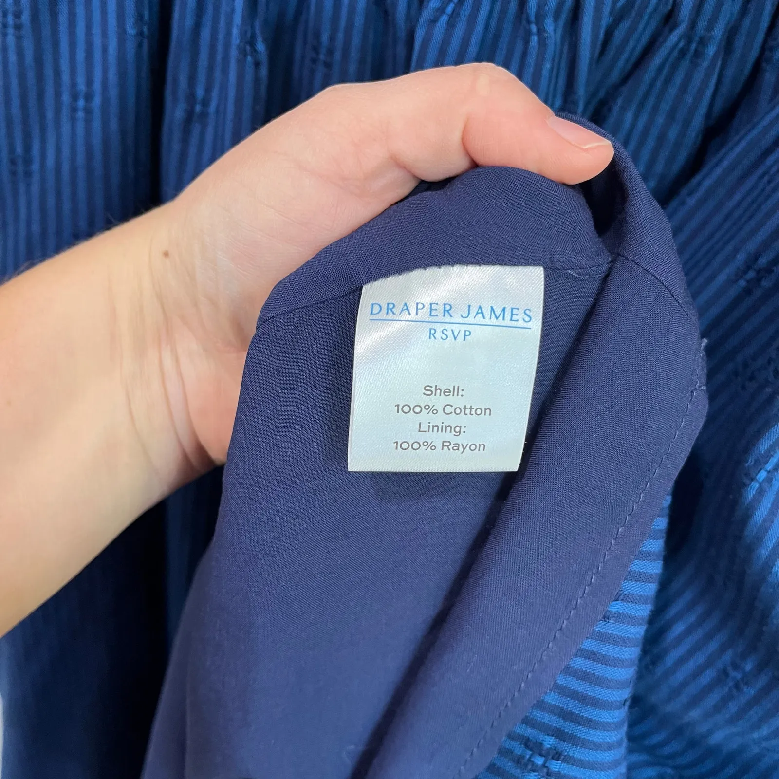 Draper James RSVP Navy Smocked Square Neck Long Sleeve Midi Dress Pockets Sz L - Image 7