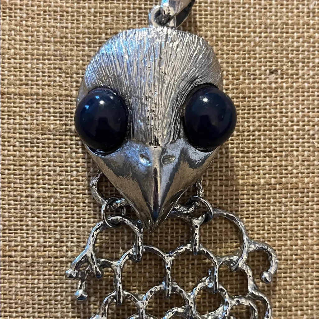 Huge Silver Tone Articulated Owl Pendant - Image 2