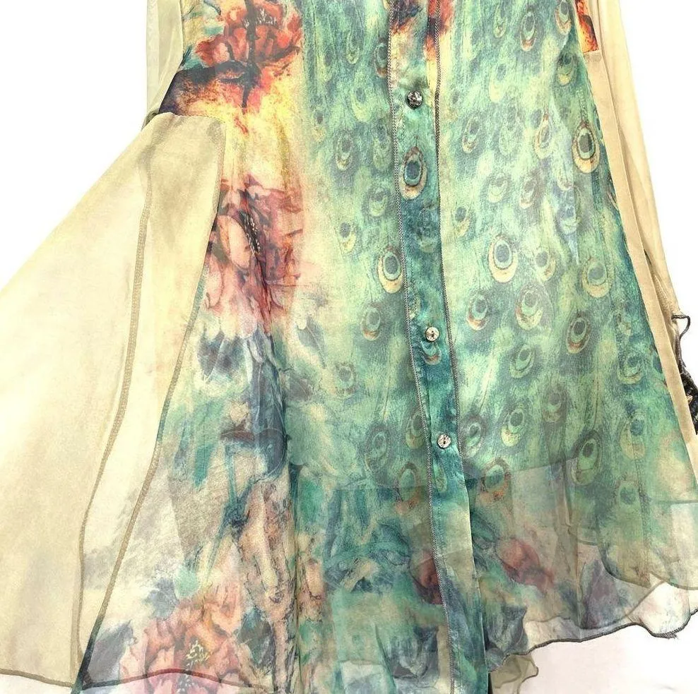 FLEUR DE LIS Mixed Print Chiffon Blouse Size M - Image 9