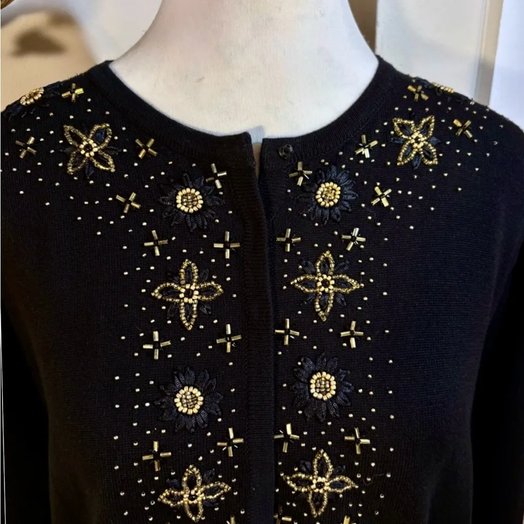 Vntg Hong Kong Marisa Christina Limited Edition Beaded Embellished Cardigan~M💛 Black Size M - Image 4