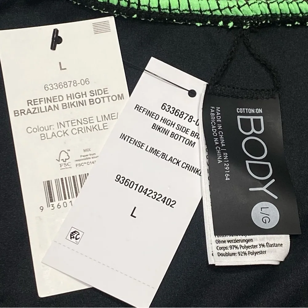 COTTON ON Body Green & Black Textured High Side Brazilian Bikini Bottoms Size L - Image 5