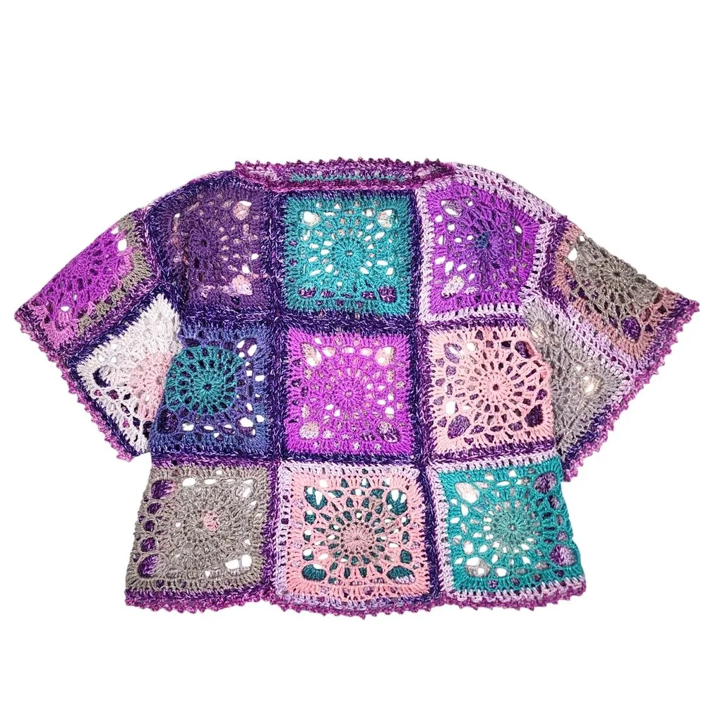New Handmade Boho Crochet Granny Square Patchwork Top - Image 3