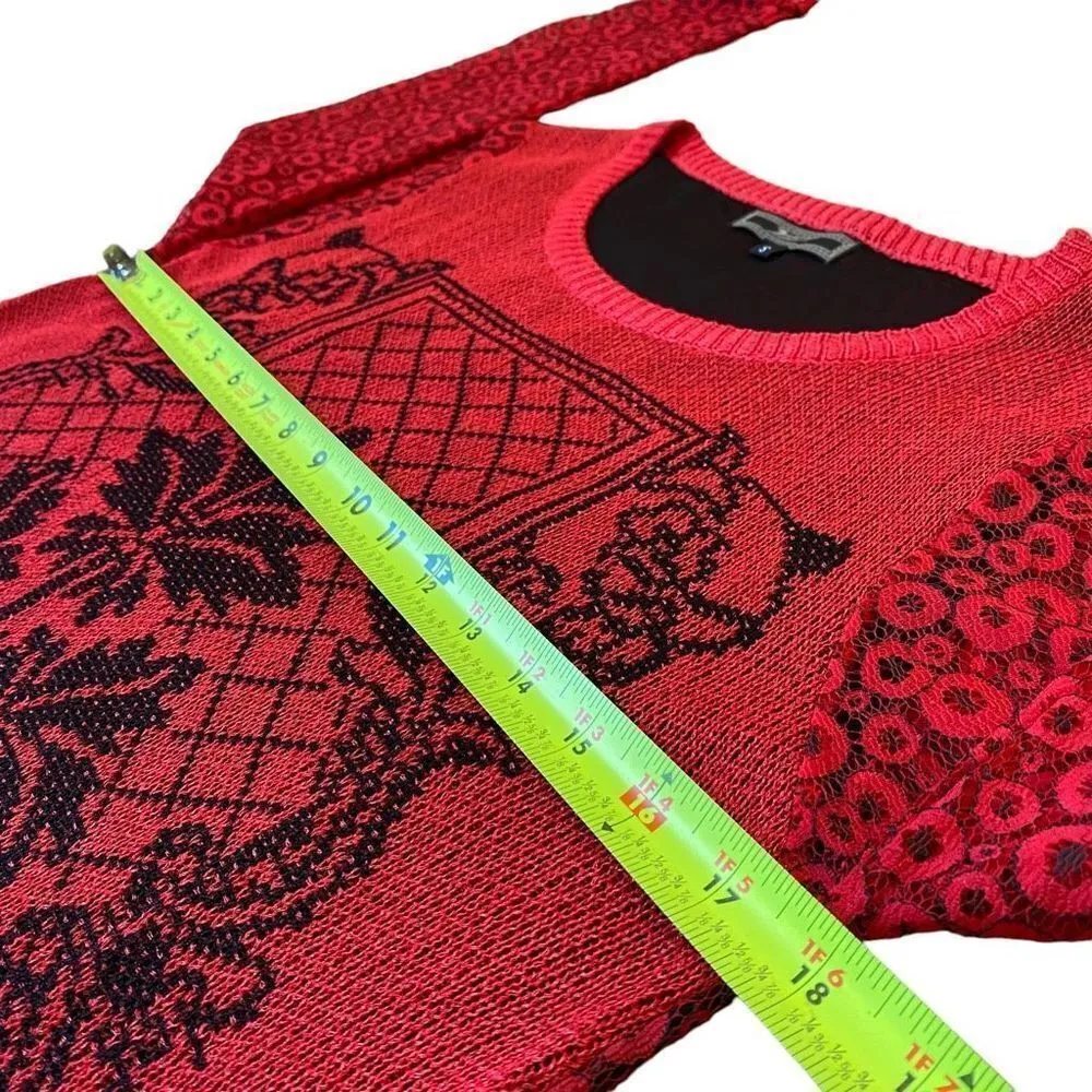 Women’s Long Sleeve Sheer Crewneck Blouse Red - Image 8