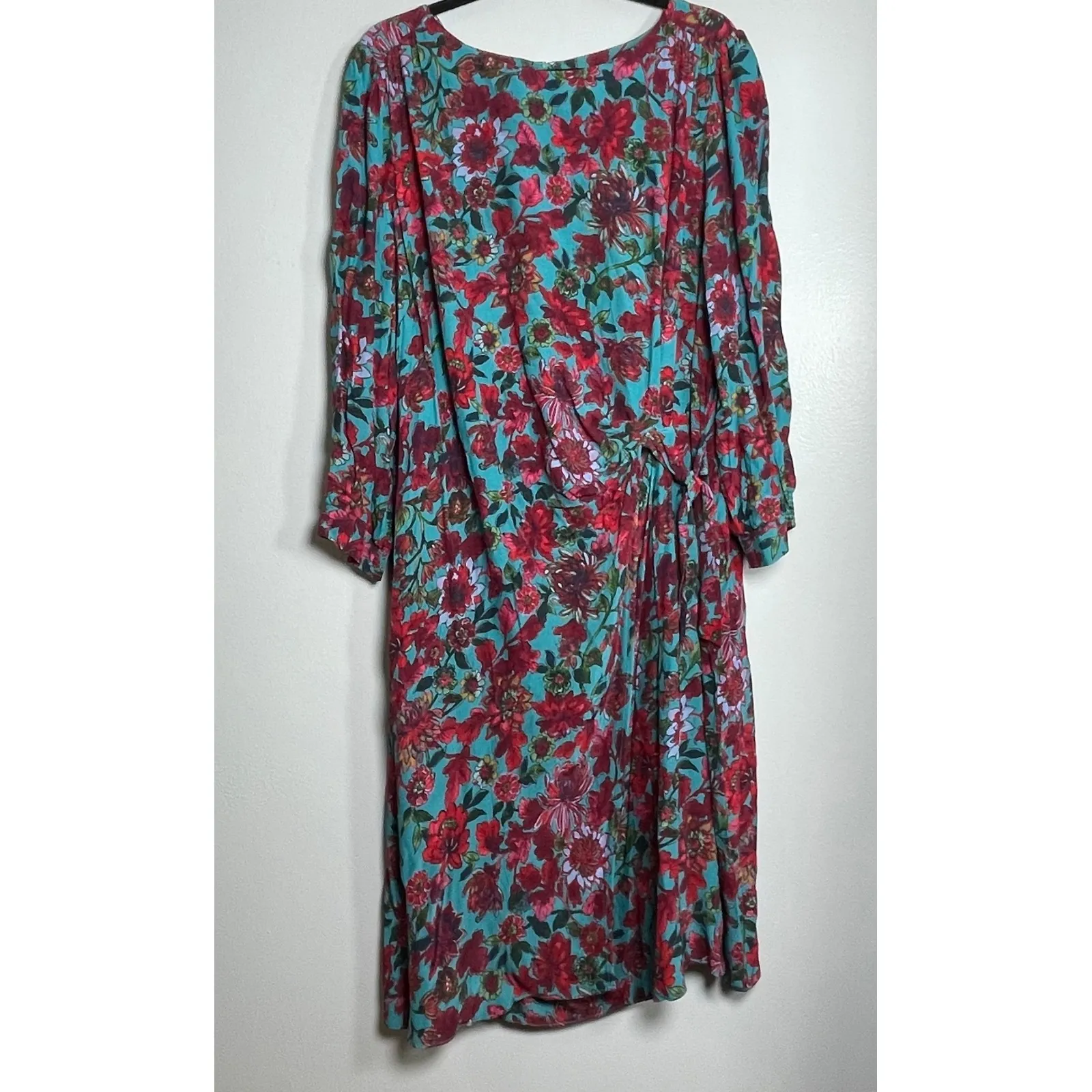 TALBOTS Floral Print Midi Wrap Dress Petite Plus Size 20WP Turquoise NEW Casual - Image 2