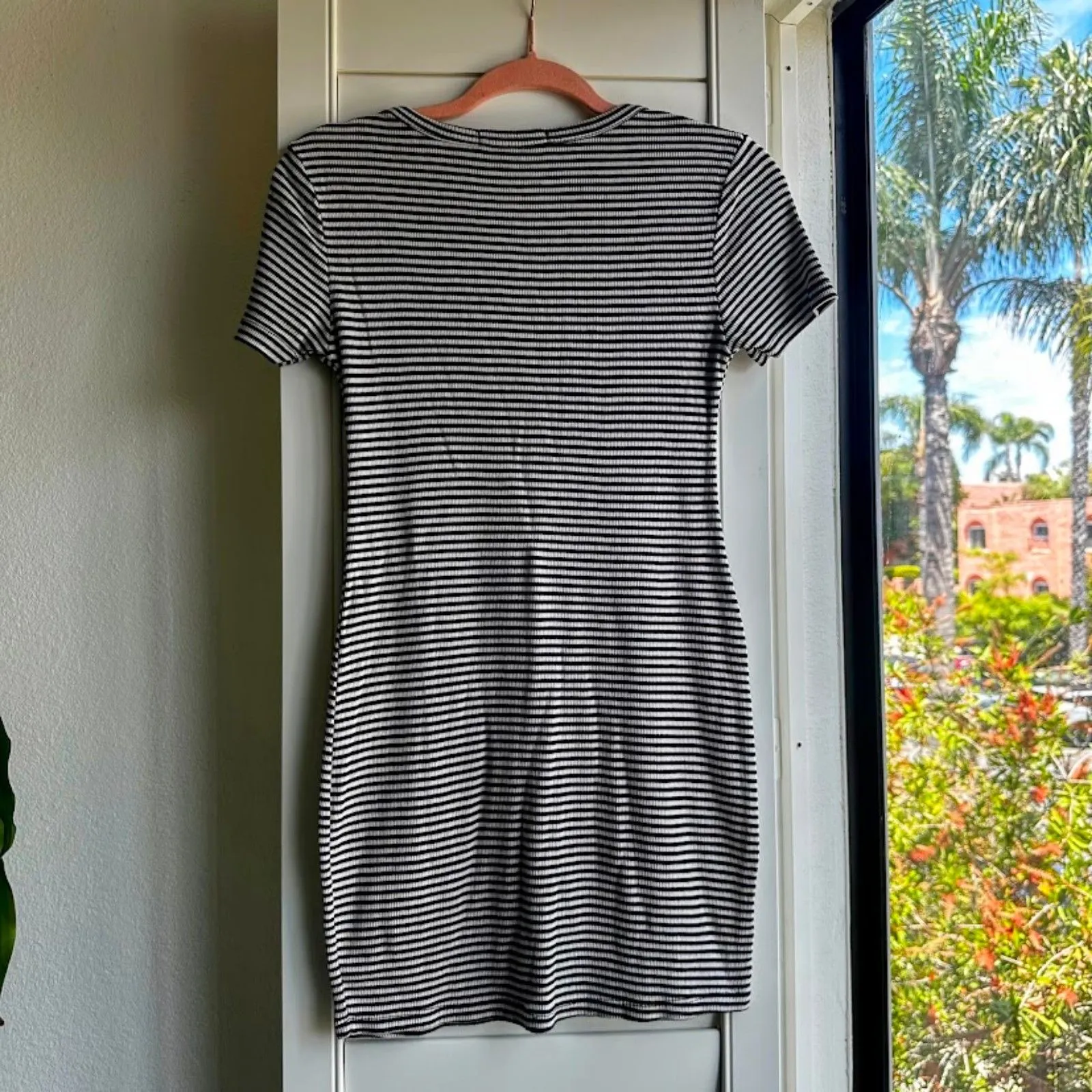Brandy Melville Black & White Stripe Ribbed Mini Tee Shirt Dress - Image 4