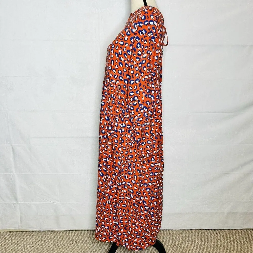 NWOT Graceatwood The Drop Fire Red Animal Print Tie Neck Dress Sz M Size M - Image 5