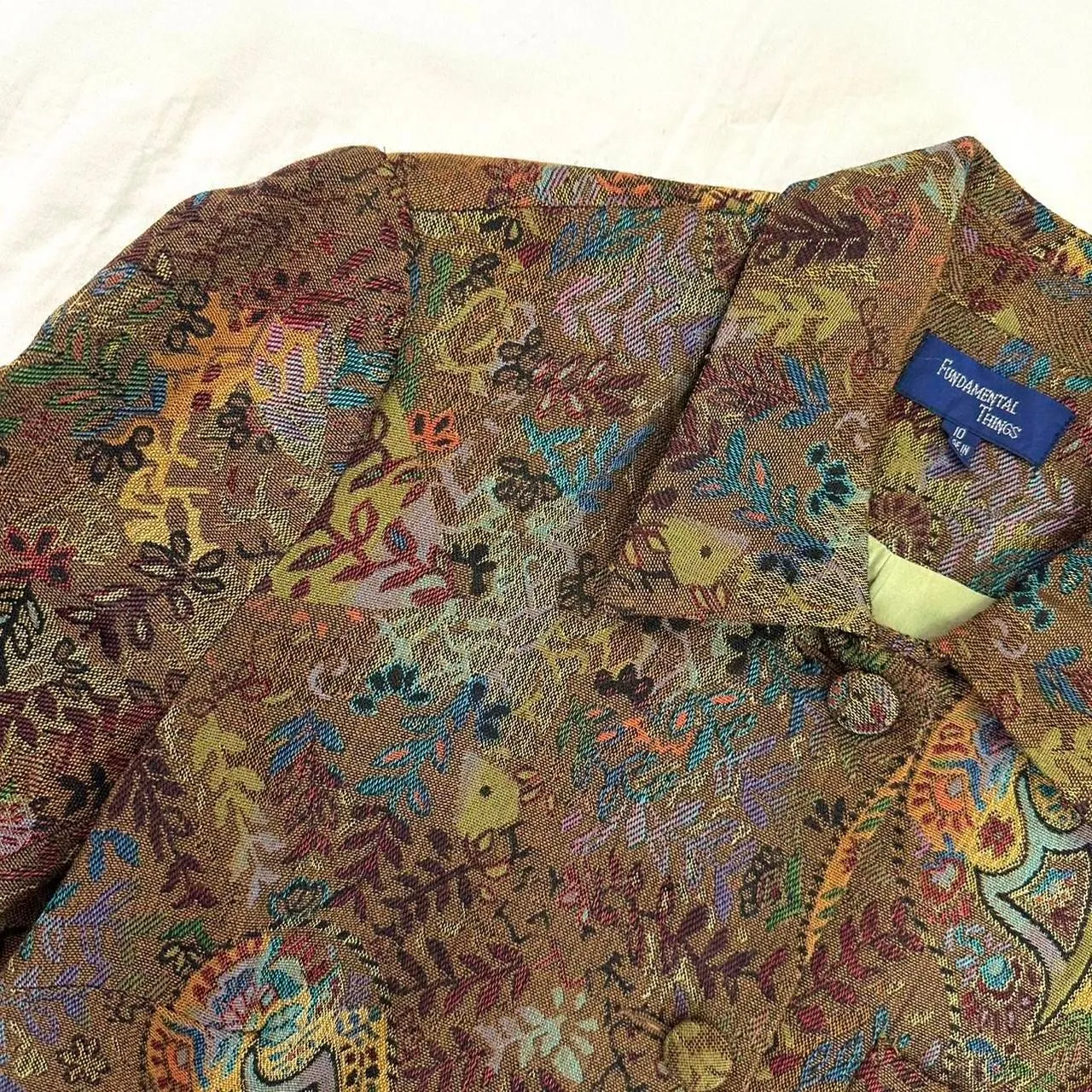 VTG 90s Fundamental Things‎ Colorful Paisley Button Tapestry Jacket Sz 10 Whimsy Green - Image 2