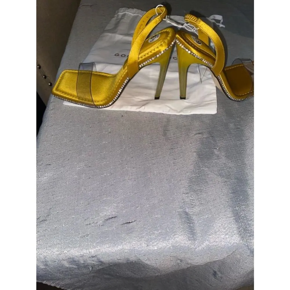 Women's Good American Gold Satin Rhinestone Sandals Size 6.5 - Image 5