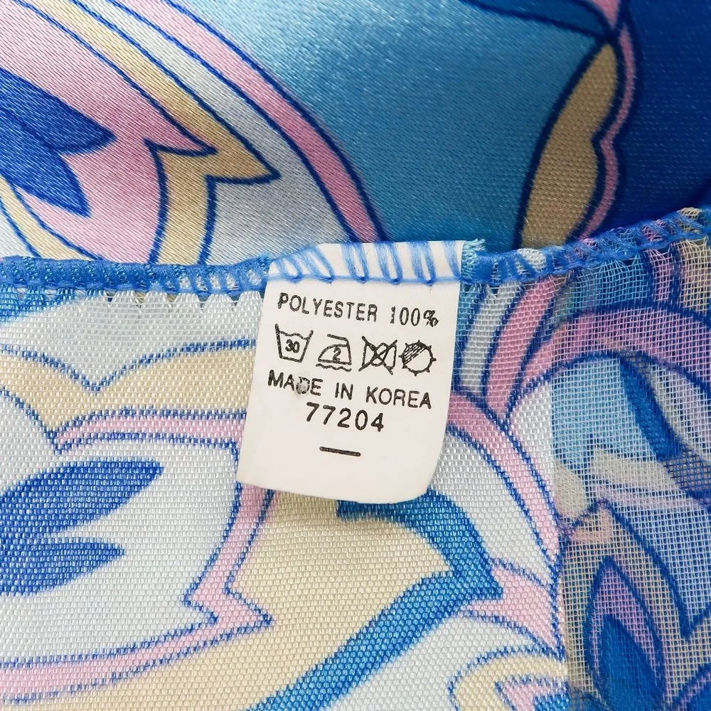 Vintage 80s Blue & Pink Metallic Floral Scarf Wraps - Image 7