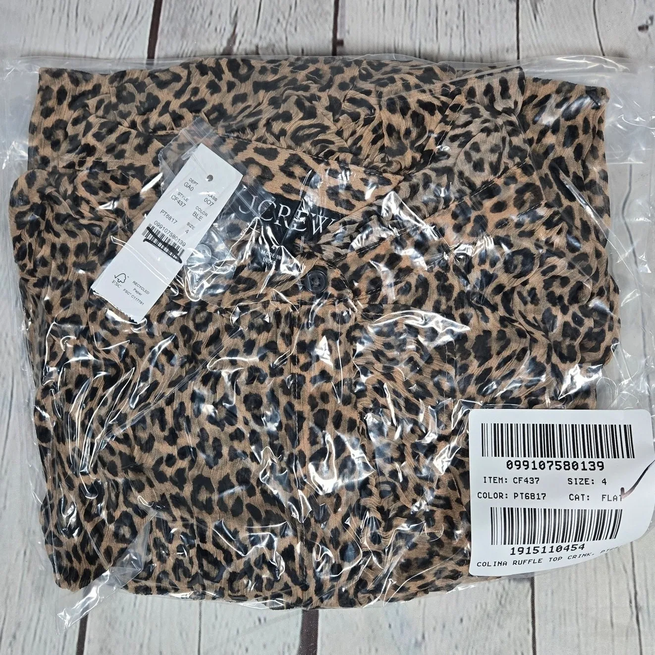 J. Crew Ruffle button-up shirt in leopard-print crinkle chiffon in Leopard 4 NWT - Image 8