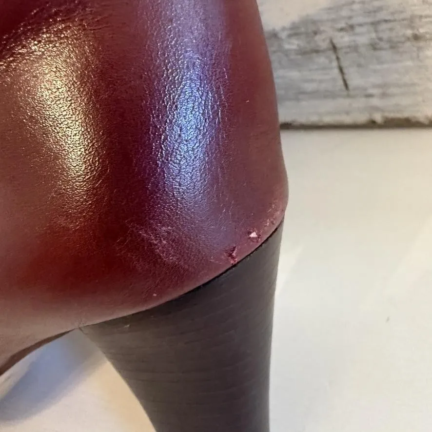 Etienne Aigner Leather Oxblood Boots Womens Size 7 Heeled Feminine Work Office - Image 9