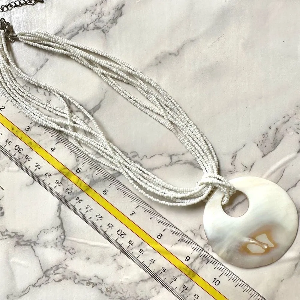 White abalone seed bead pendant necklace - Image 6