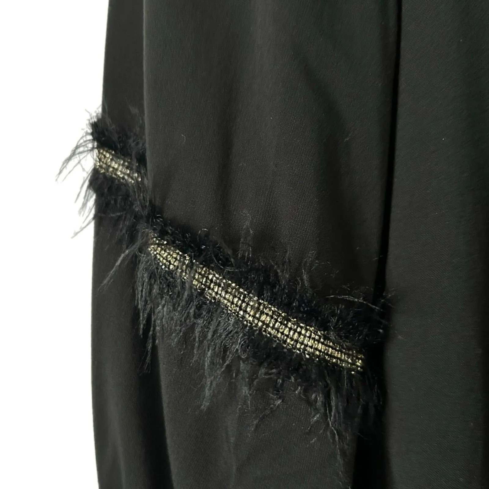 Devotion Twins Black Beaded Feather Trim V Neck Long Sleeve Blouse Size Small - Image 5