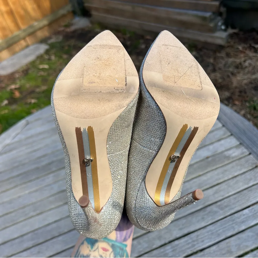 Sam Edelman DANNA POINTED TOE‎ HEELS size 4 silver sparkle - Image 9