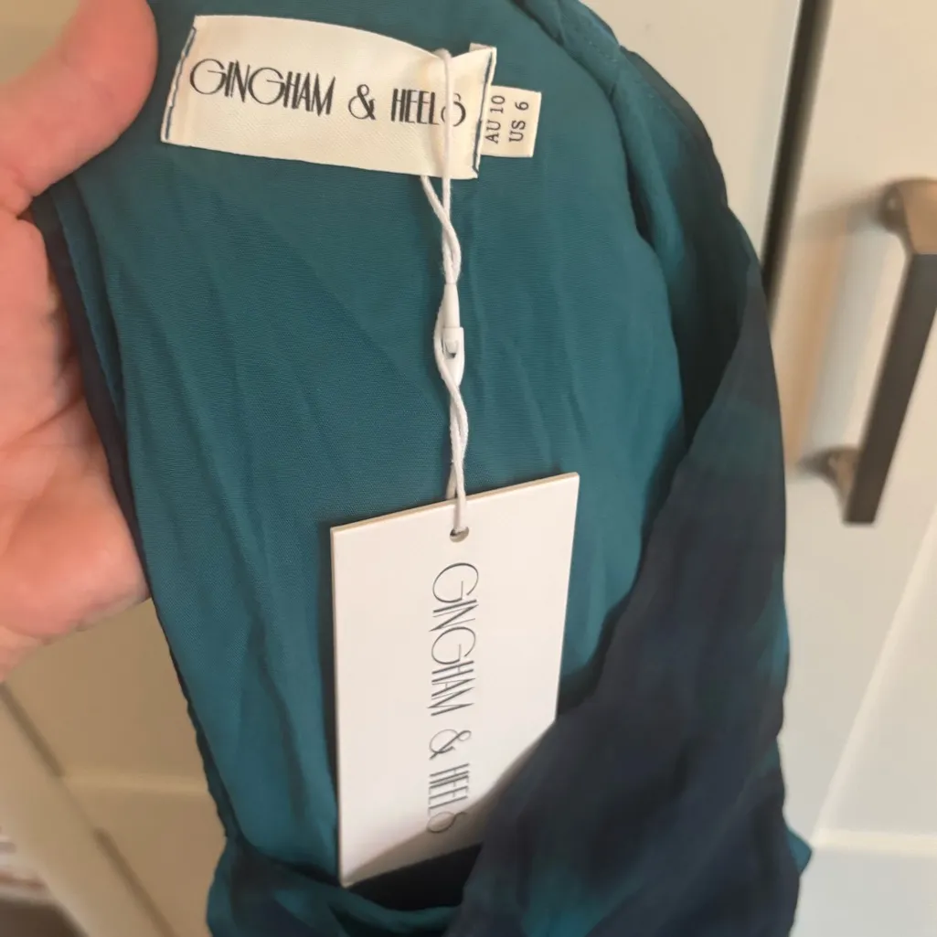 Gingham and Heels Cameilla Longsleeve Maxi Dress in Deep Lagoon Size 6 Green NWT Black - Image 4