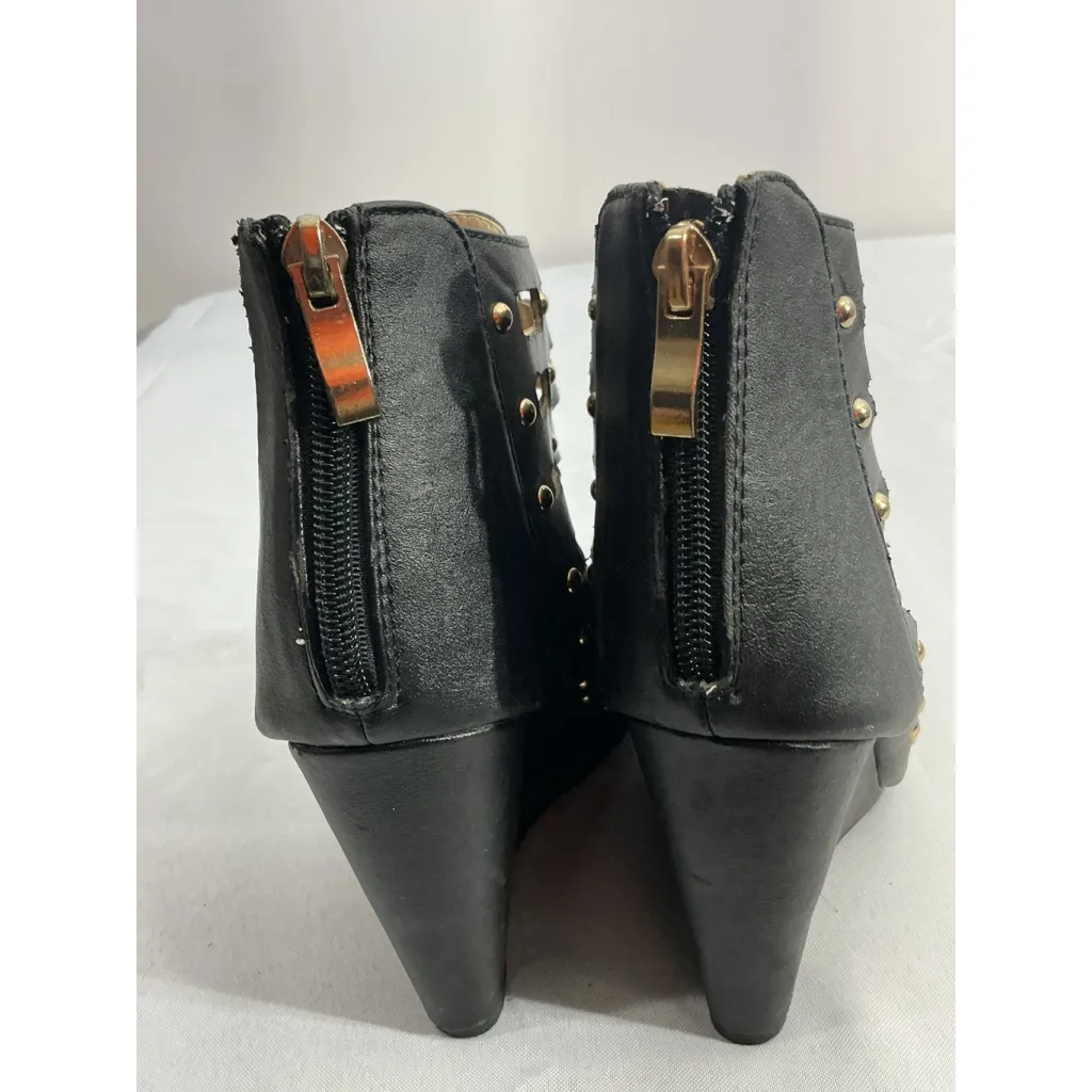 Womans Yoki Size 7 Strappy Open Toe Wedge Booties Black - Image 5