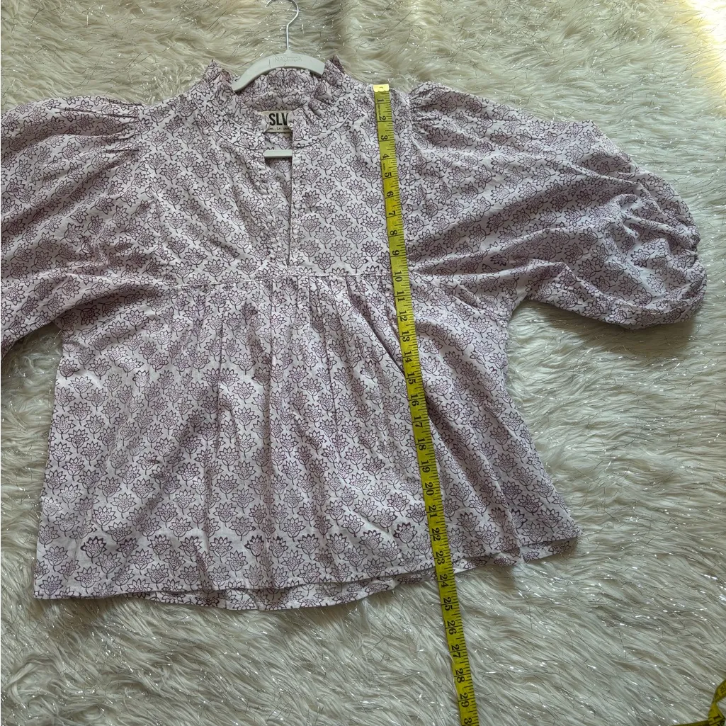 SLV Sur La Vague Women's White And Purple Puff Sleeves Blouse Size 5(M - Image 11