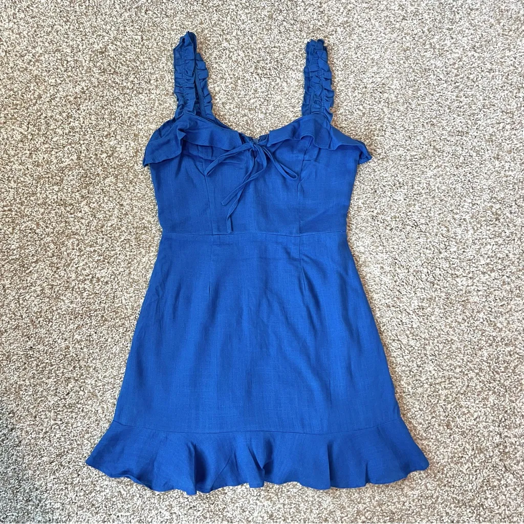 Lulus Days Like This Royal Blue Sleeveless Ruffled Linen Blend Mini Dress Sz XS - Image 4
