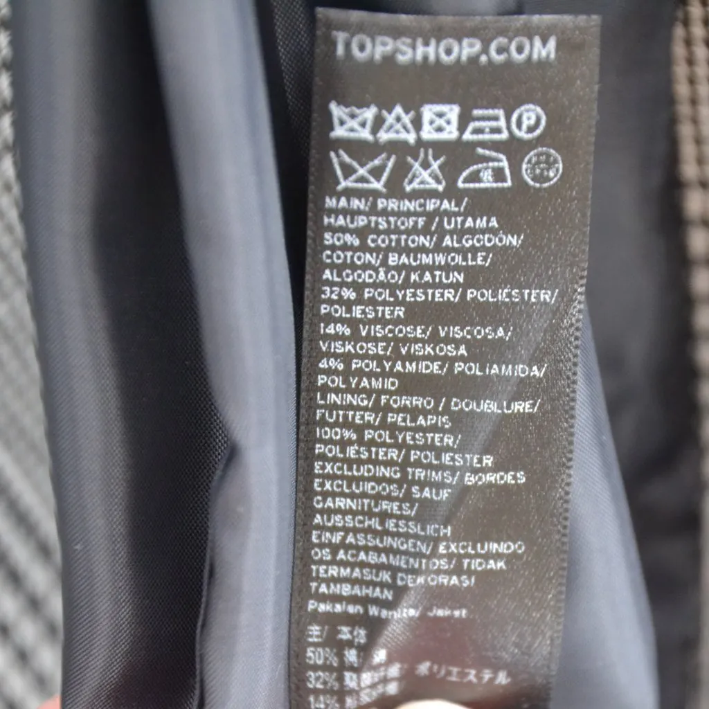 Topshop Double Breasted Houndstooth Longline Coat Black White Check Women's 2 - Image 8