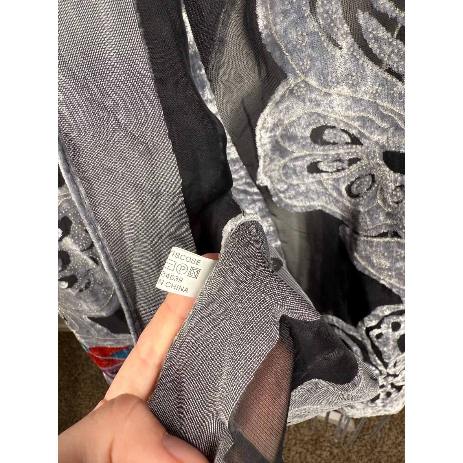 Unbranded Velvet Burnout Butterfly Scarf Boho Fairy Whimsigoth Fringe Gray - Image 6