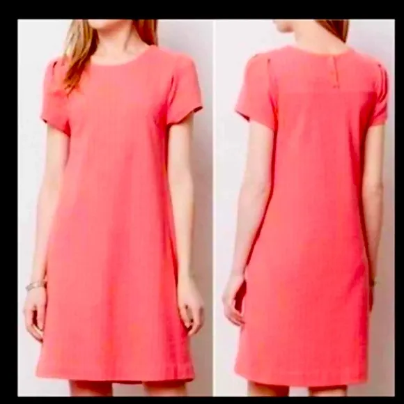 Coral diamond checkered pattern cap sleeve lined retro shift dress button back - Image 2