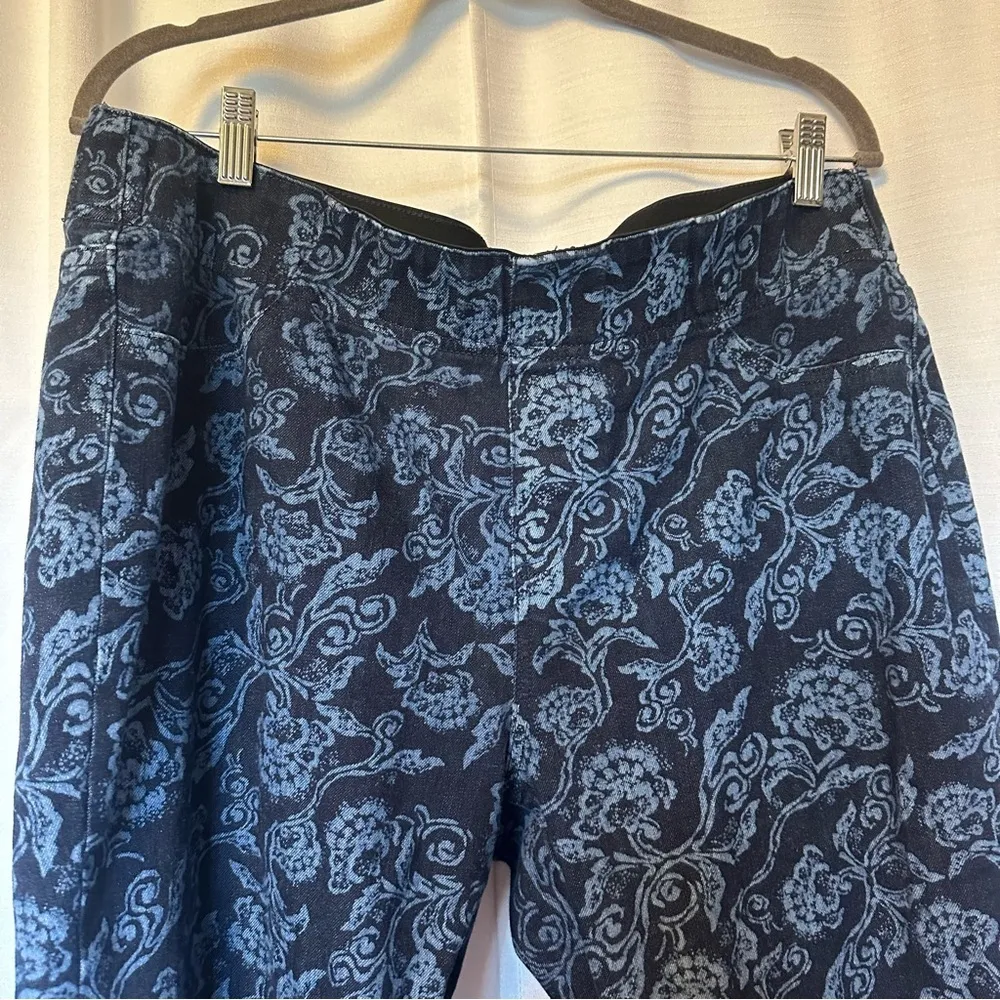 Soft Surroundings Floral Wide Leg Flare Pull on Jeans Size Large Boho Bell - Image 4