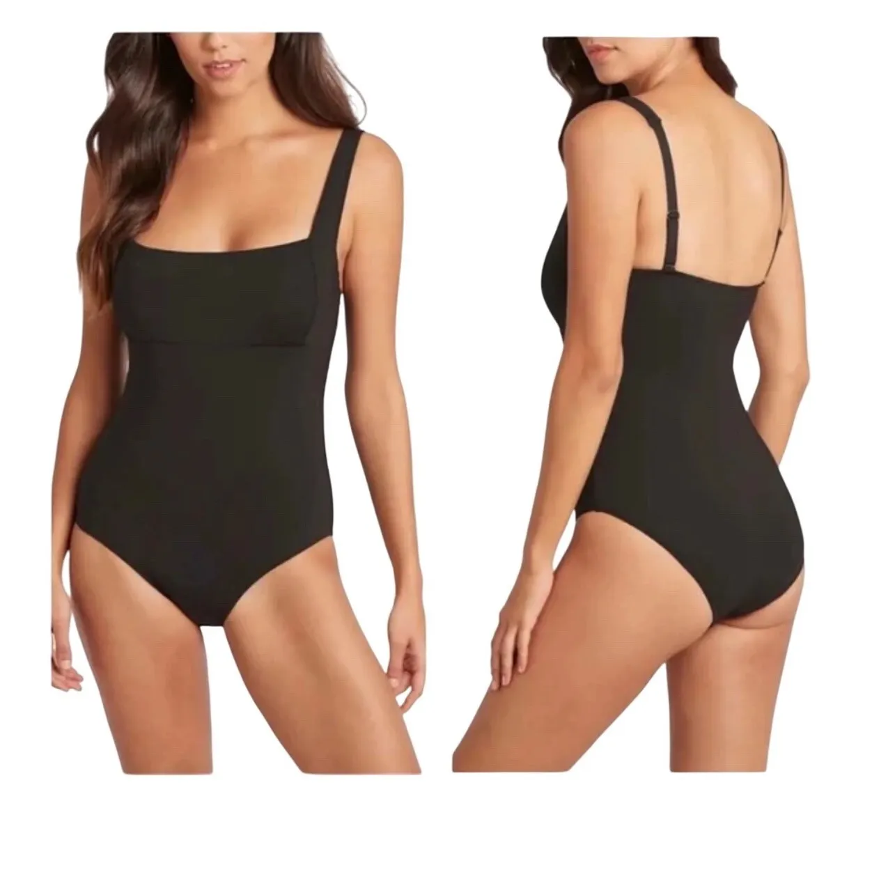 Cupshe‎ Black One Piece Swimsuit Square Neck Women's Medium - Image 2