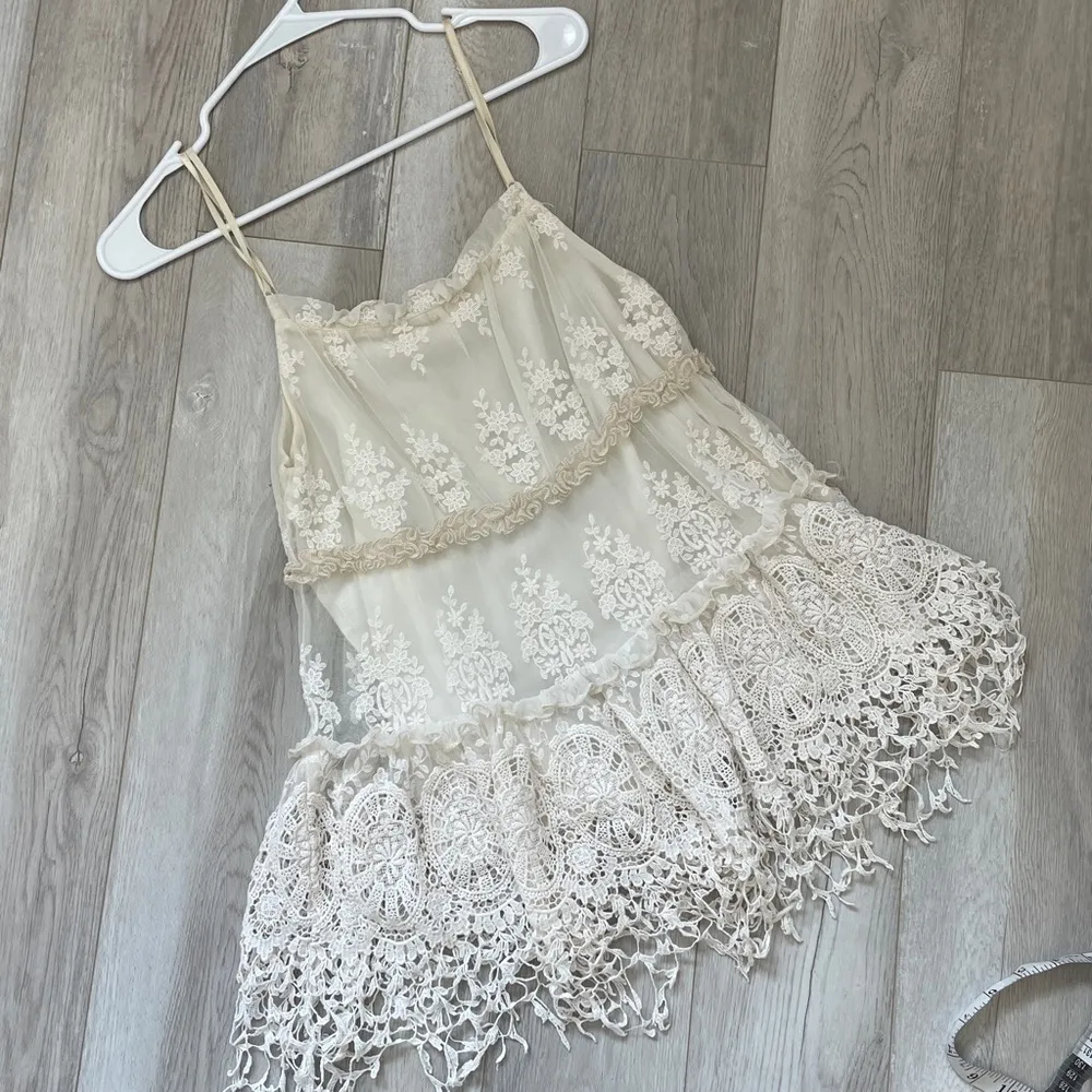 Bohemian Doily Tank Top Cream (small) embroidered floral crochet tiered feminine - Image 5