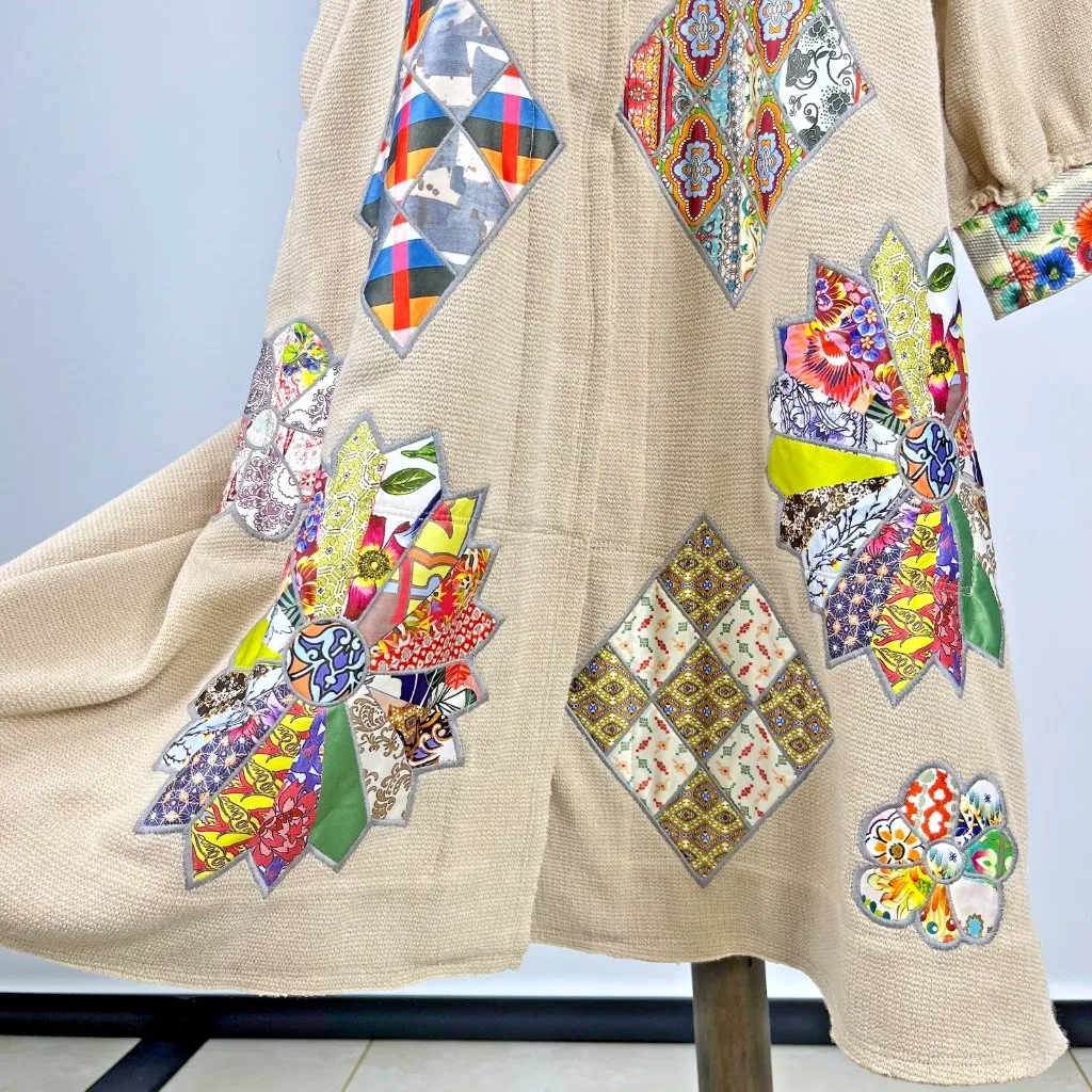 $585 NWT Johnny Was Biya Beige Glina Applique Long Sleeve Coat Jacket Boho Sz S - Image 7