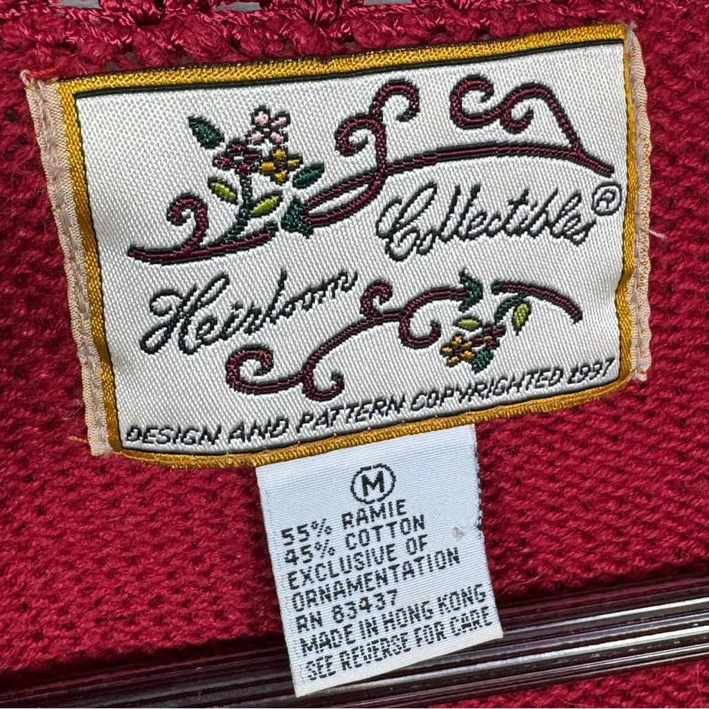 Vintage 90s Heirloom Collectibles Embroidered Beaded Sweater Vest Red Medium - Image 9