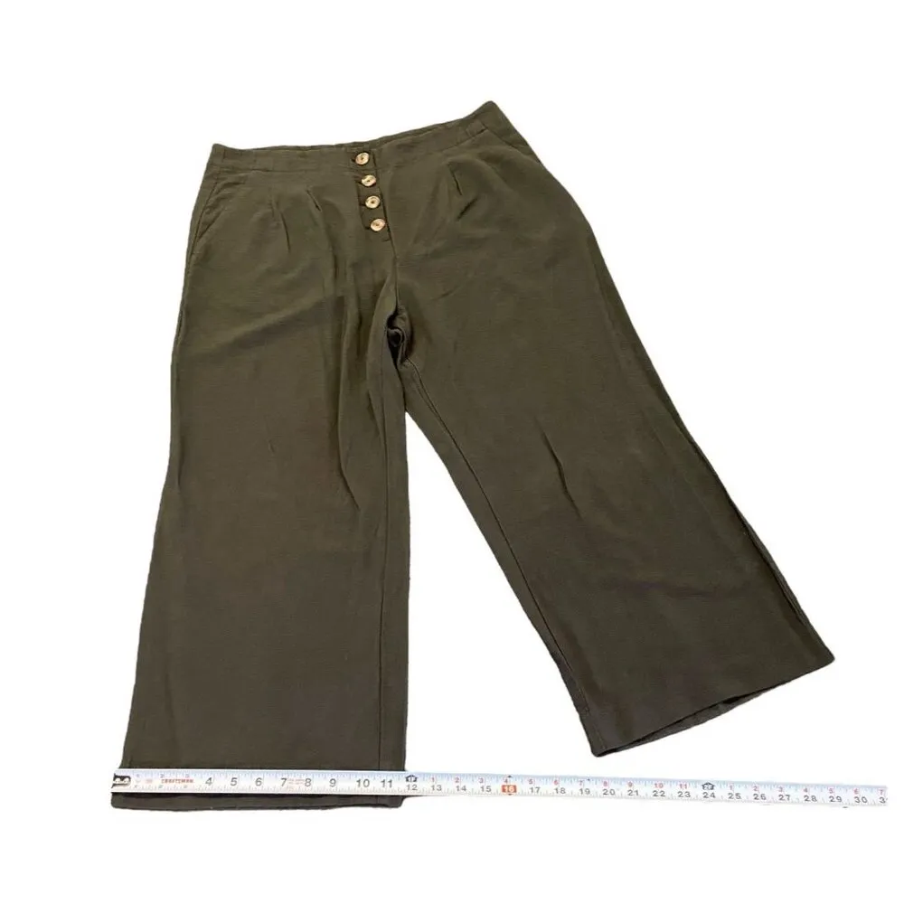 LOFT Pants Womens 12 Olive Green‎ High Waist Wide Leg Crop Pleated Button Front - Image 6