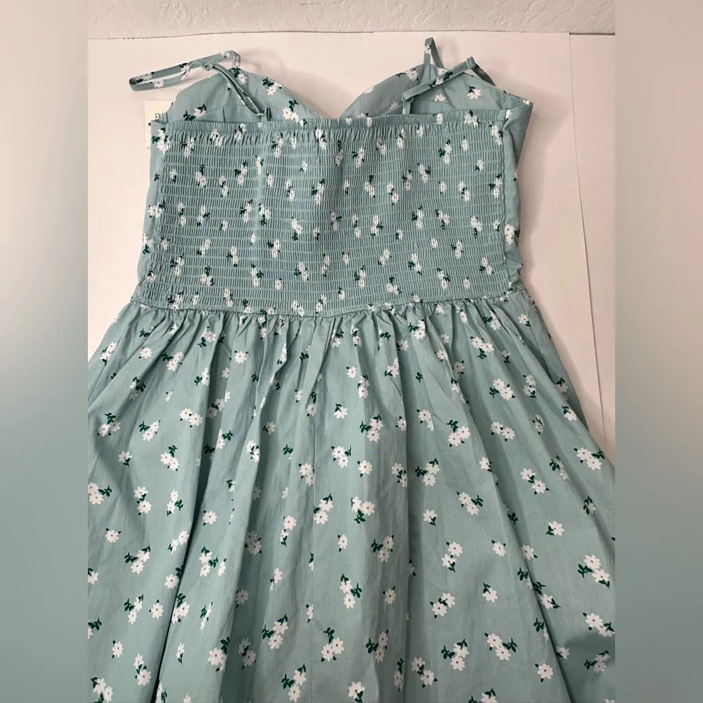 NO BOUNDARIES Teal Floral Bustier Poplin Dress in Juniors Size L 11-13 Women New - Image 12