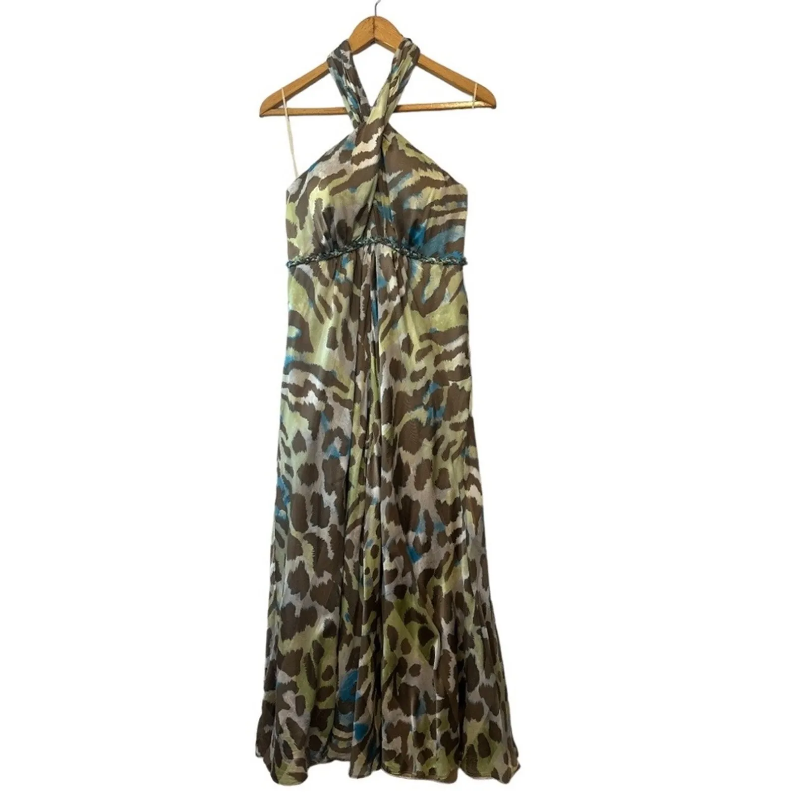Hoaglund NY Halter Animal Print Beaded Maxi Gown Formal Dress Size 8 Green - Image 2