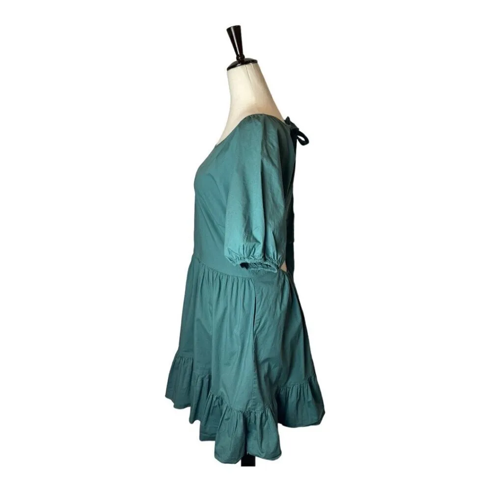 Peter Som Collective Dress Womens 12 Green Puff‎ Sleeve Tie Fit And Flare Mini - Image 9